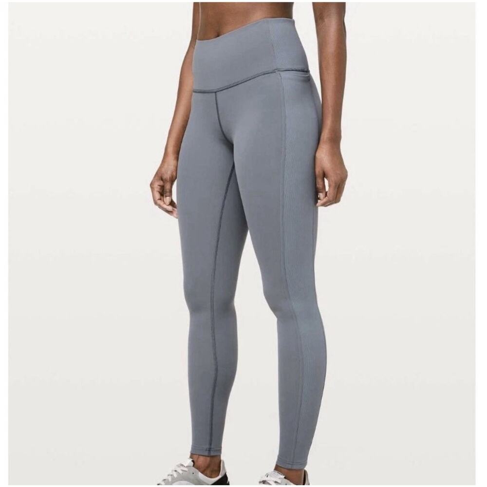Lululemon Wunder Under High Rise 28" Ribbed Gray Leggings Size 4 Pockets